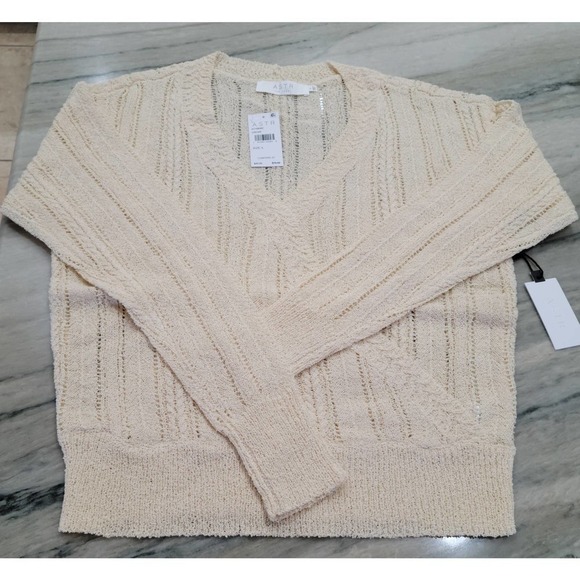 ASTR The Label Wrap Front Pointelle Knit Sweater Cream Large - Picture 2 of 13